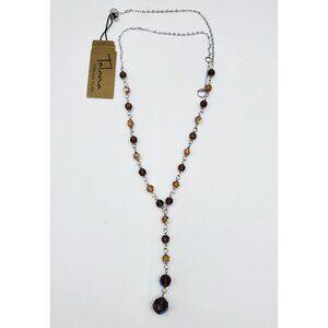 Talana Brown Crystal Mix Beaded Sterling Silver "Y" Style Necklace 16" NWT